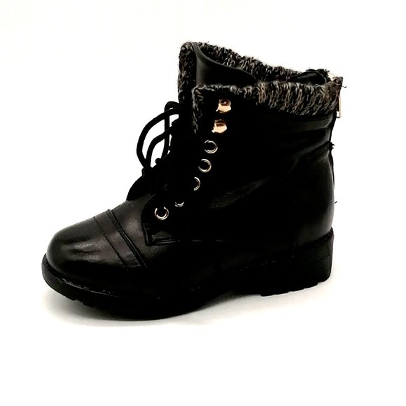 Dream Pairs Girls Kash Lace‎ Up Ankle Boot Black Faux Leather Back Zip Block 10 - Picture 1 of 9